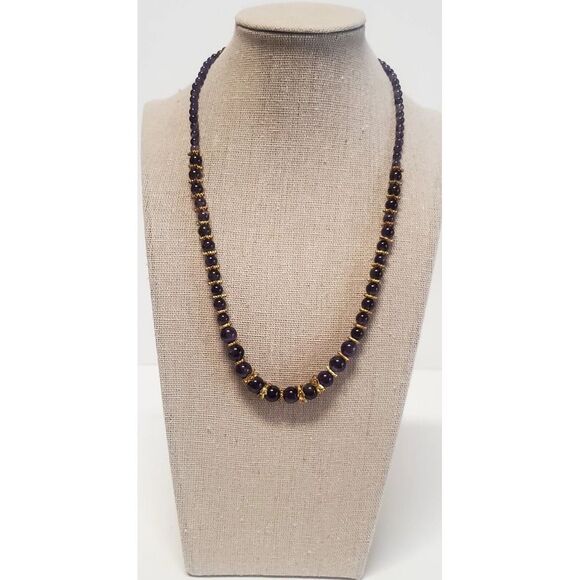 VTG STAUER Signed Genuine Amethyst Necklace Graduated Beads Detailed GoldSpacers - Picture 2 of 12